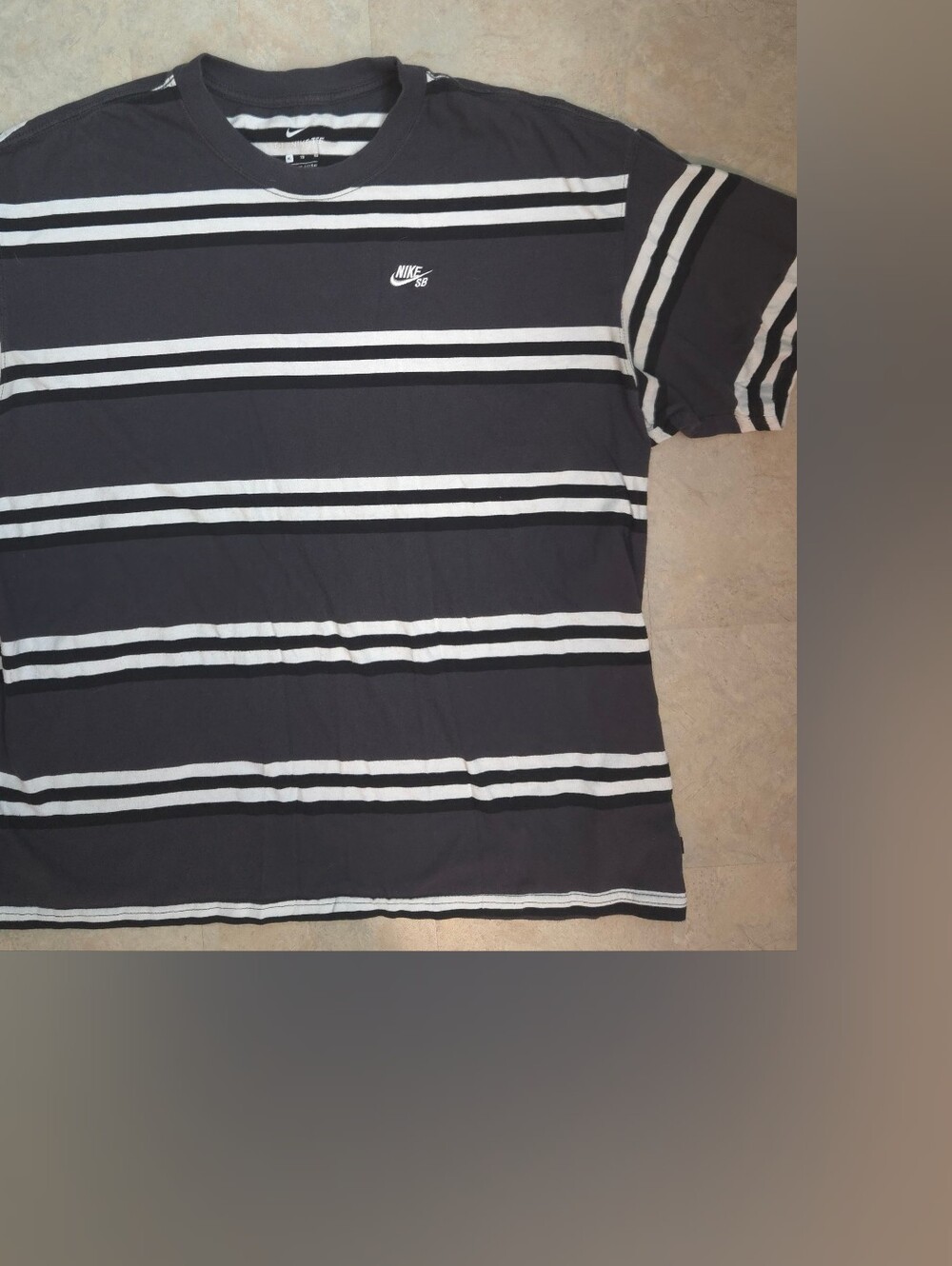 Nike SB Black White Gray Striped Tee with Embroidered Swoosh Size XL